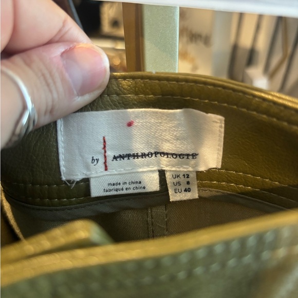 Anthropologie Green Leather Pleather Wide Leg Cropped Pants - Picture 4 of 8